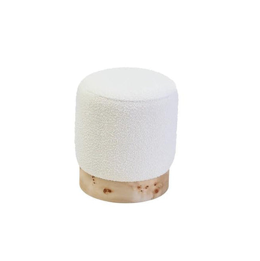 Mota Burl Wood And Cream Boucle Round Stool