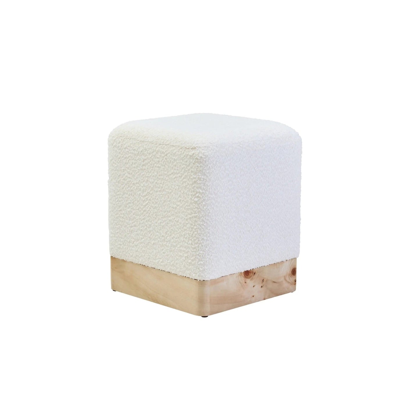 Mota Burl Wood And Cream Boucle Sqaure Stool