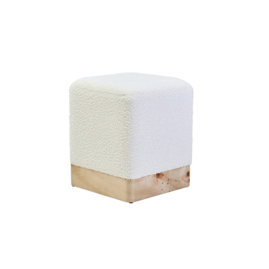 Mota Burl Wood And Cream Boucle Sqaure Stool