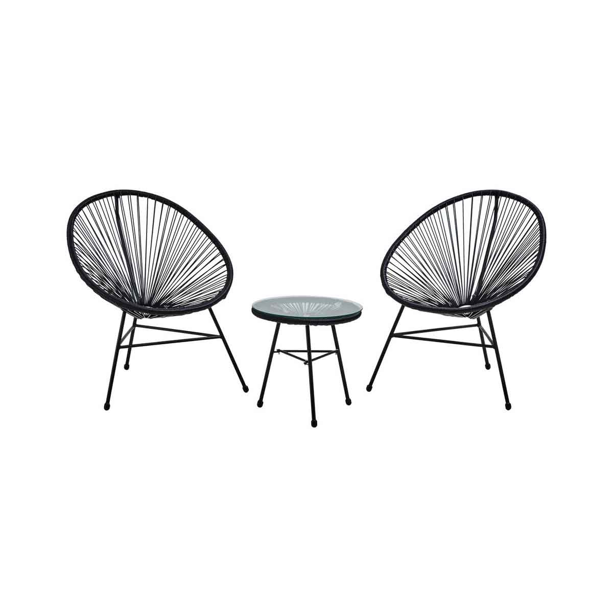 Miami Black Rattan 3 Piece Patio Set