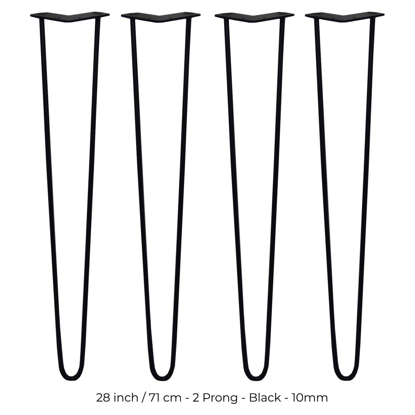 4 x 28" Hairpin Legs - 2 Prong - 10mm - Black