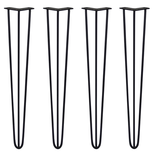 4 x 28" Hairpin Legs - 3 Prong - 10mm - Black