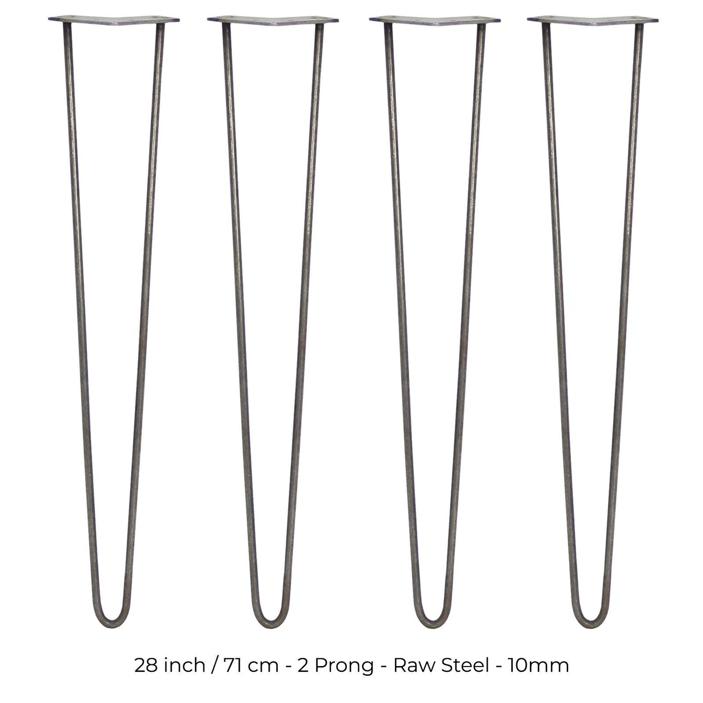 4 x 28" Hairpin Legs - 2 Prong - 10mm - Raw Steel