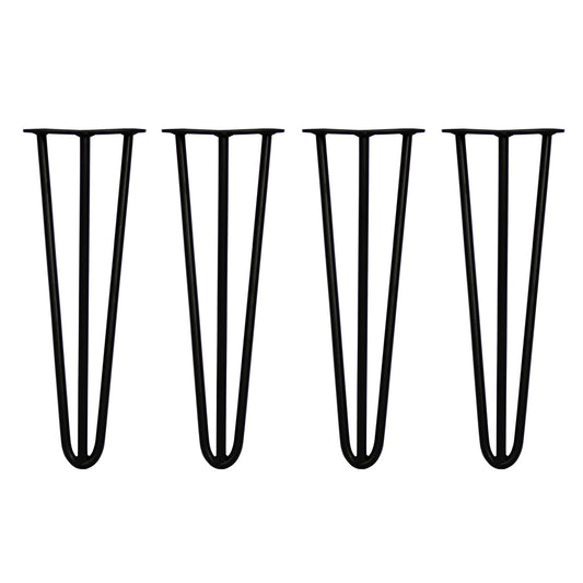 4 x 16" Hairpin Legs - 3 Prong - 12mm - Black