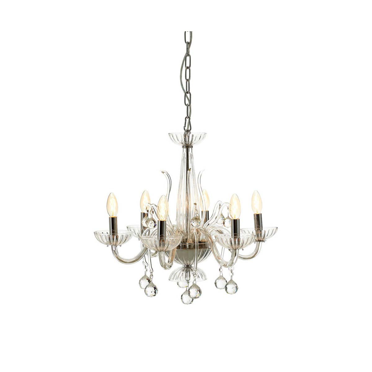 Murano 6 Bulb Clear Crystal Chandelier