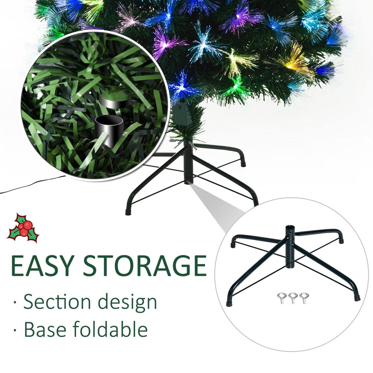 5FT Tall Artificial Tree Fiber Optic Colorful LED Pre-Lit Holiday Home Christmas Decoration with Flash Mode