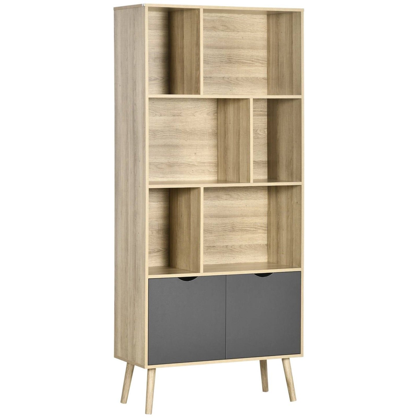 Modern Bookcase with Bottom Cabinet and 6 Open Shelves