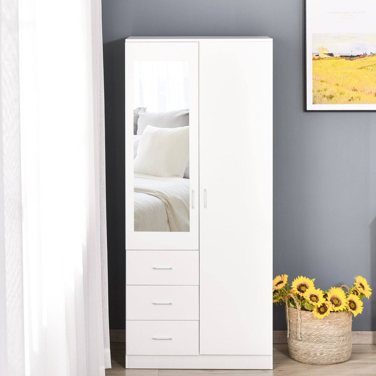 Modern Mirror Wardrobe 2 Door Storage Cupboards Home Storage Organisation Furniture with Adjustable Shelf