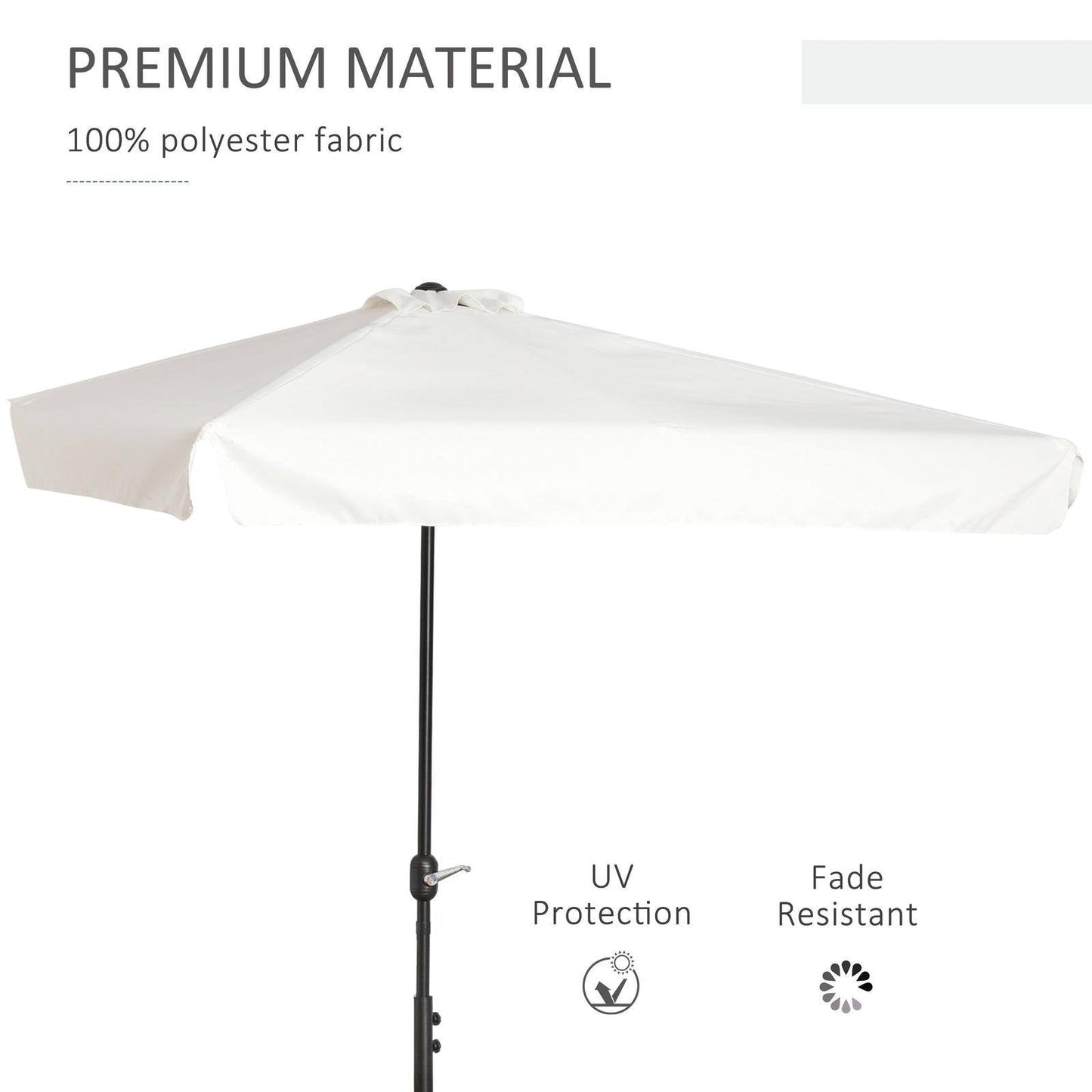 2.3m Half Round Parasol Umbrella Balcony Metal Frame Outdoor NO BASE Cream White