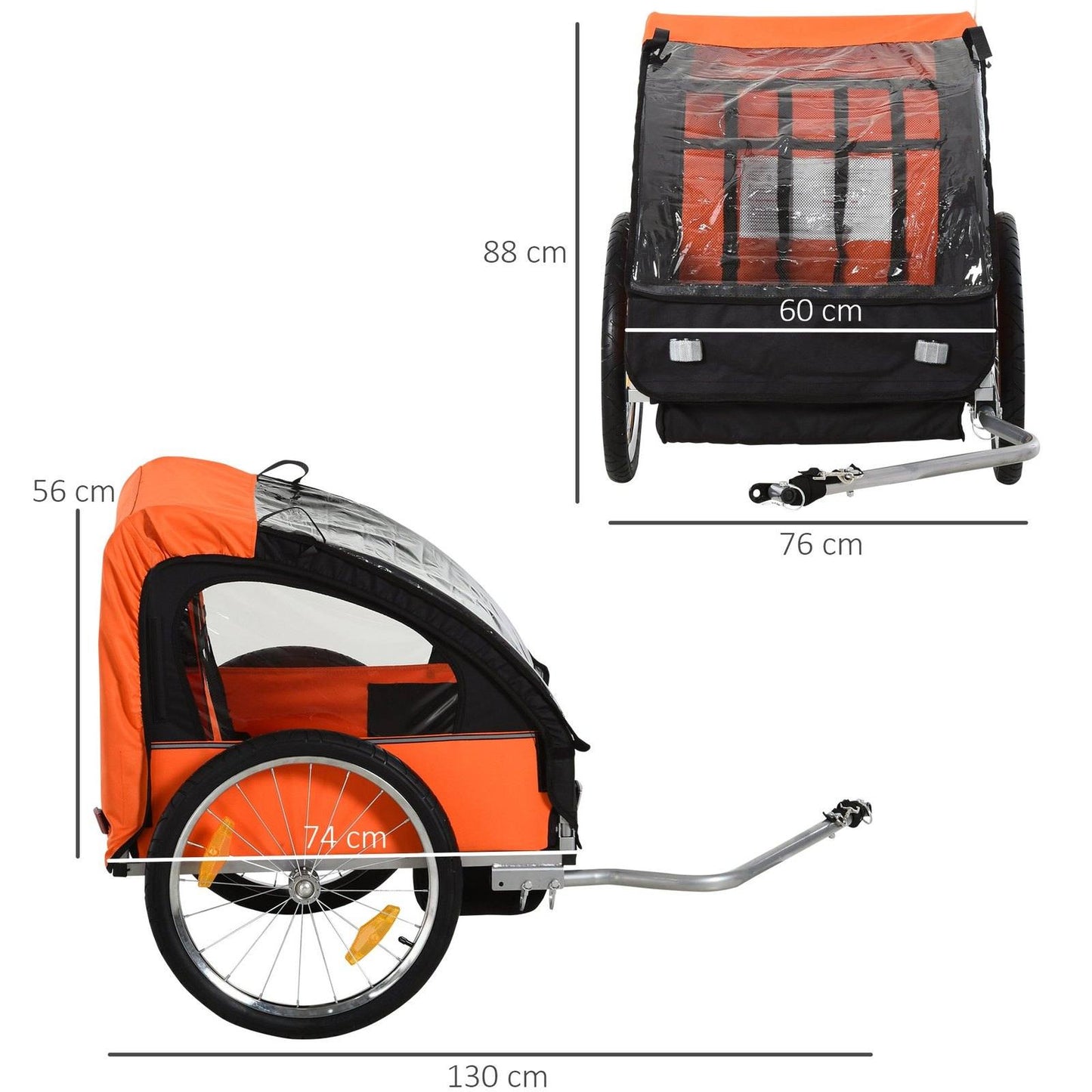 Trailer for Kids Steel Frame Children's 2 Seater Bike Trailer Orange