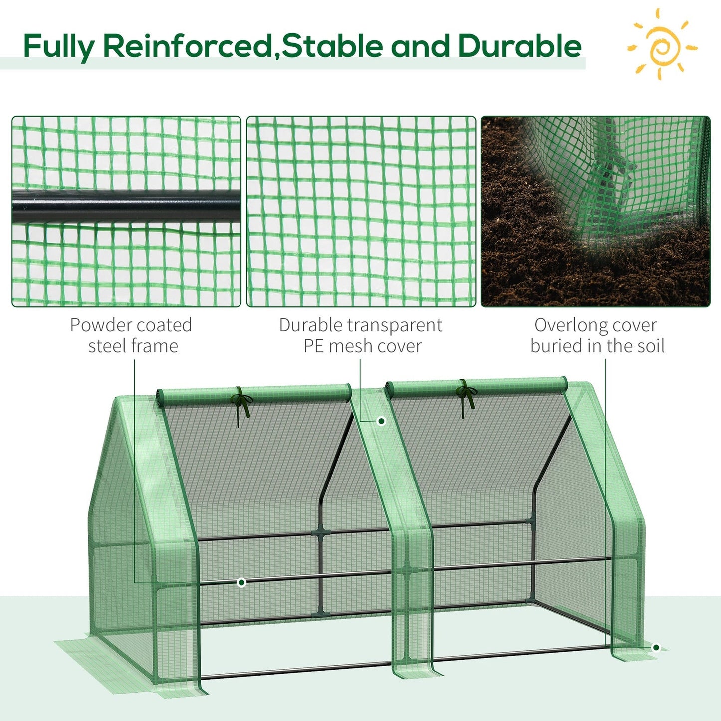 Mini Small Greenhouse with Steel Frame & PE Cover & Zippered Window Poly tunnel Steeple for Plants Vegetables
