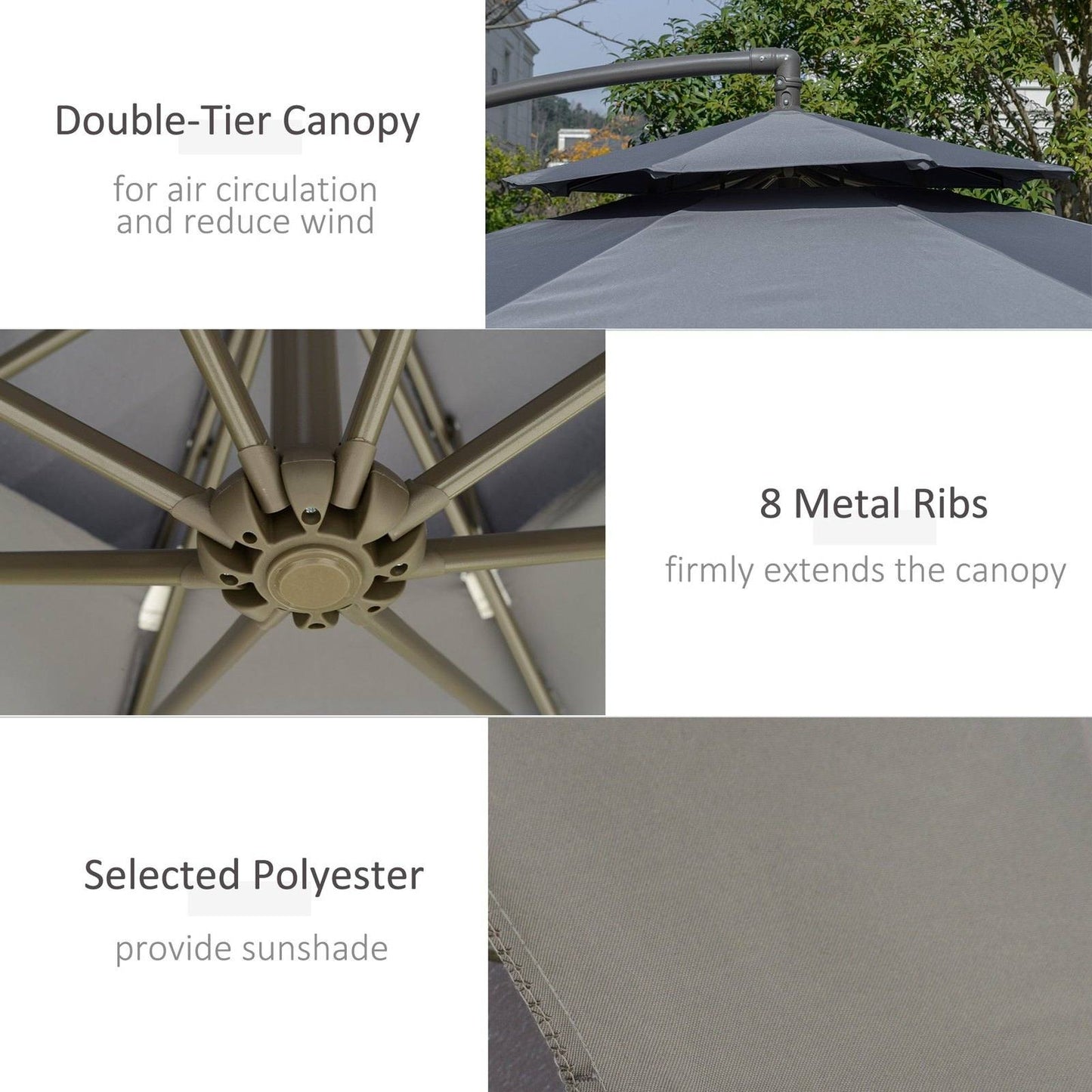 2.7M Garden Banana Parasol Cantilever Umbrella With Crank Handle