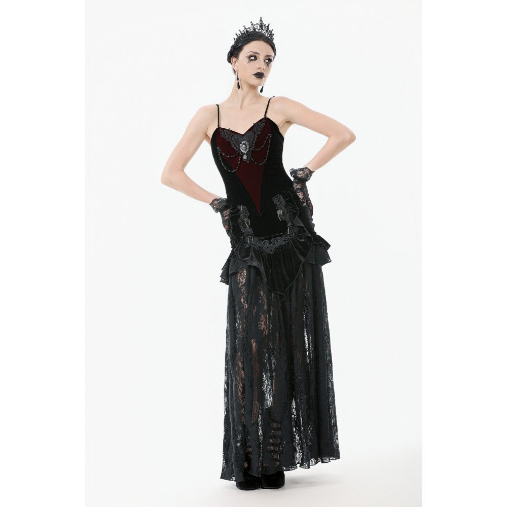 Dark in Love Morrigan Velvet & Lace Chain-Detail Bodysuit