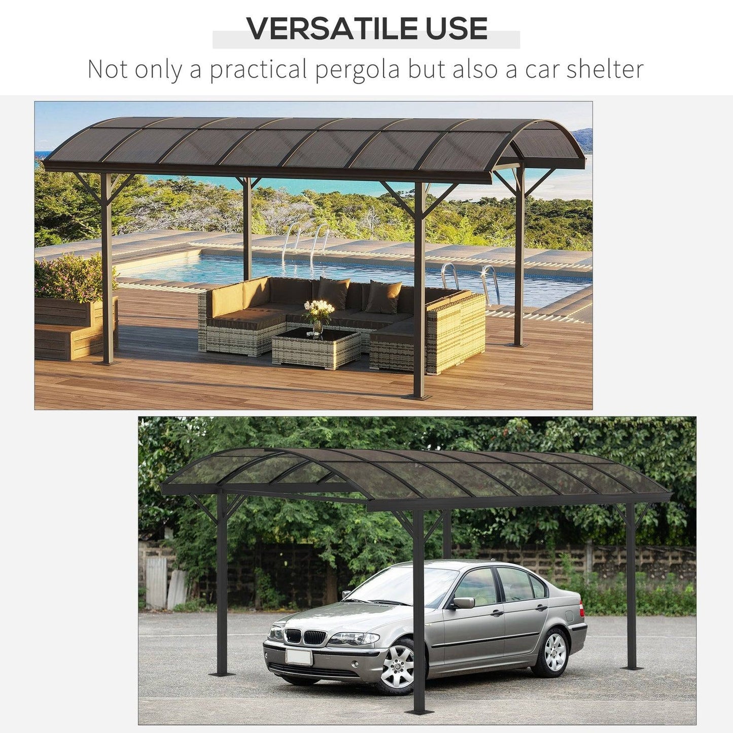 5 x 3M Hardtop Pergola Aluminium Gazebo Pavilion Garden Shelter Carport with Polycarbonate Roof