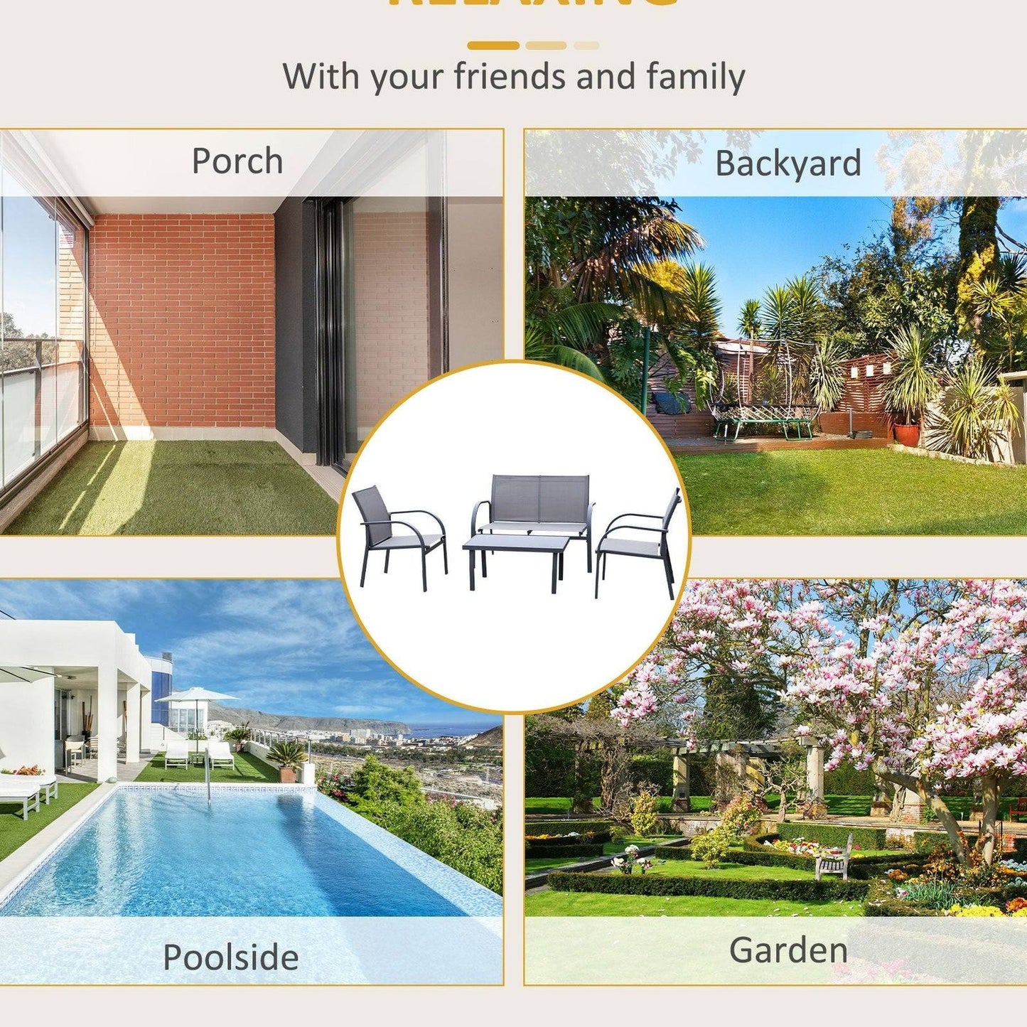 4-Piece Curved Steel Outdoor Furniture Set w/ Loveseat