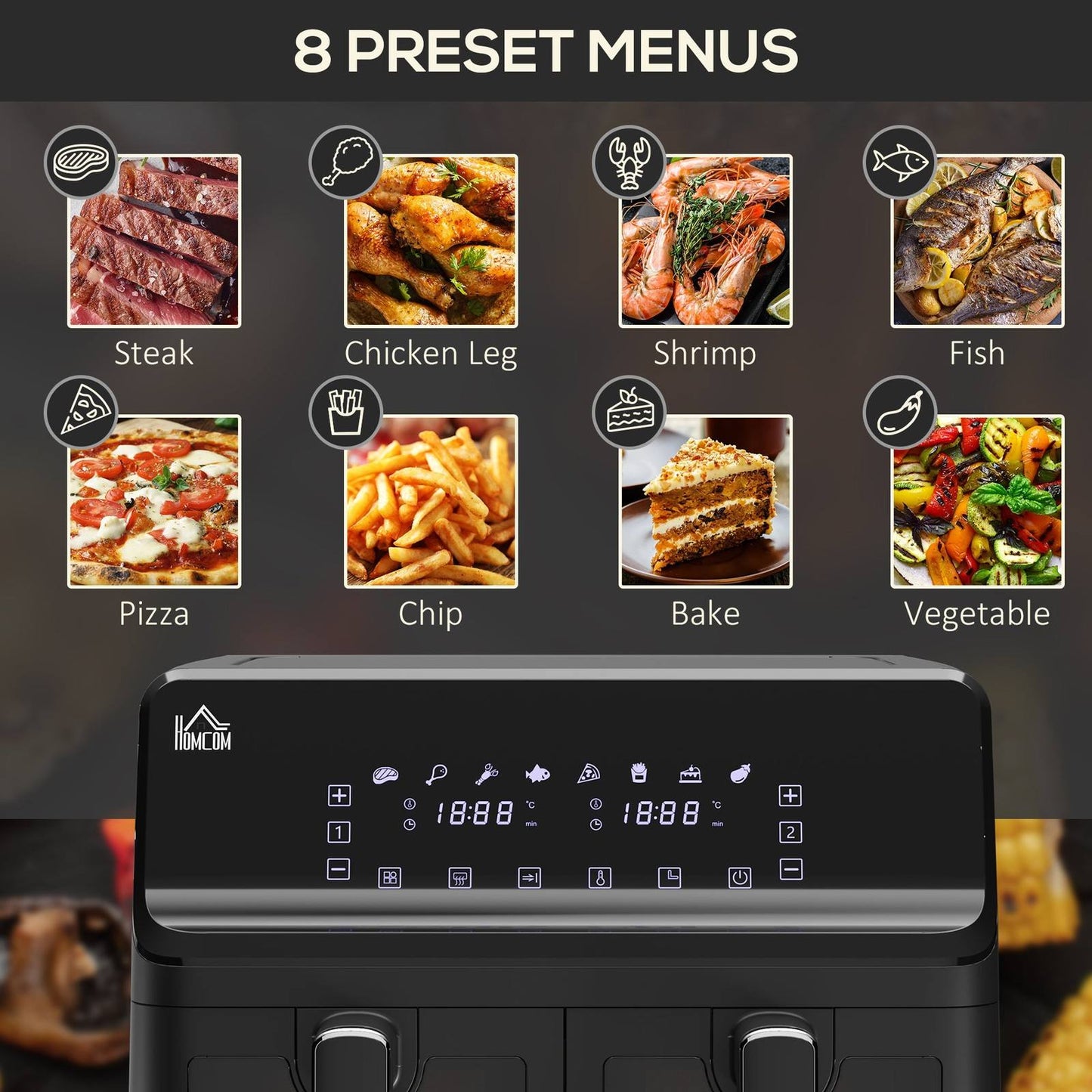 2500W 8L Family Size Air Fryer With 8 Presets Black