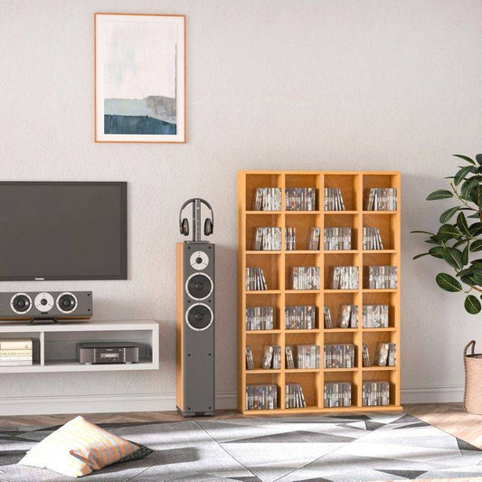 26-Section Multimedia Shelving Unit With Adjustable Shelves - Brown