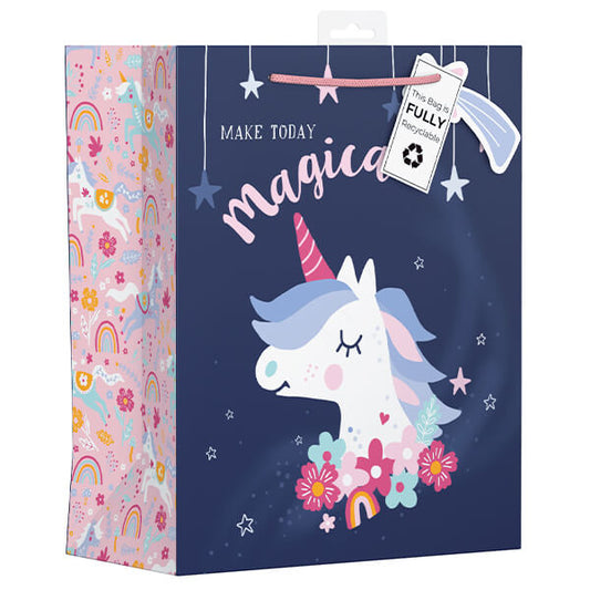 Large Gift Bag with Magical Unicorn Design (W265 x H330 x D140 mm)