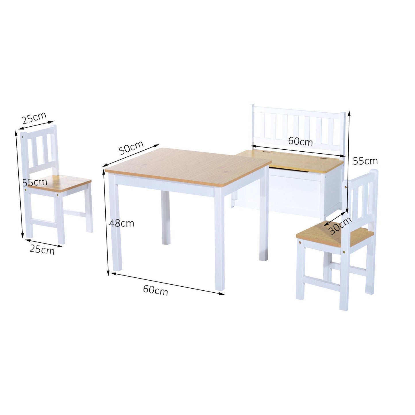 4-Piece Kids Table And Chair Set With 2 Wooden Chairs