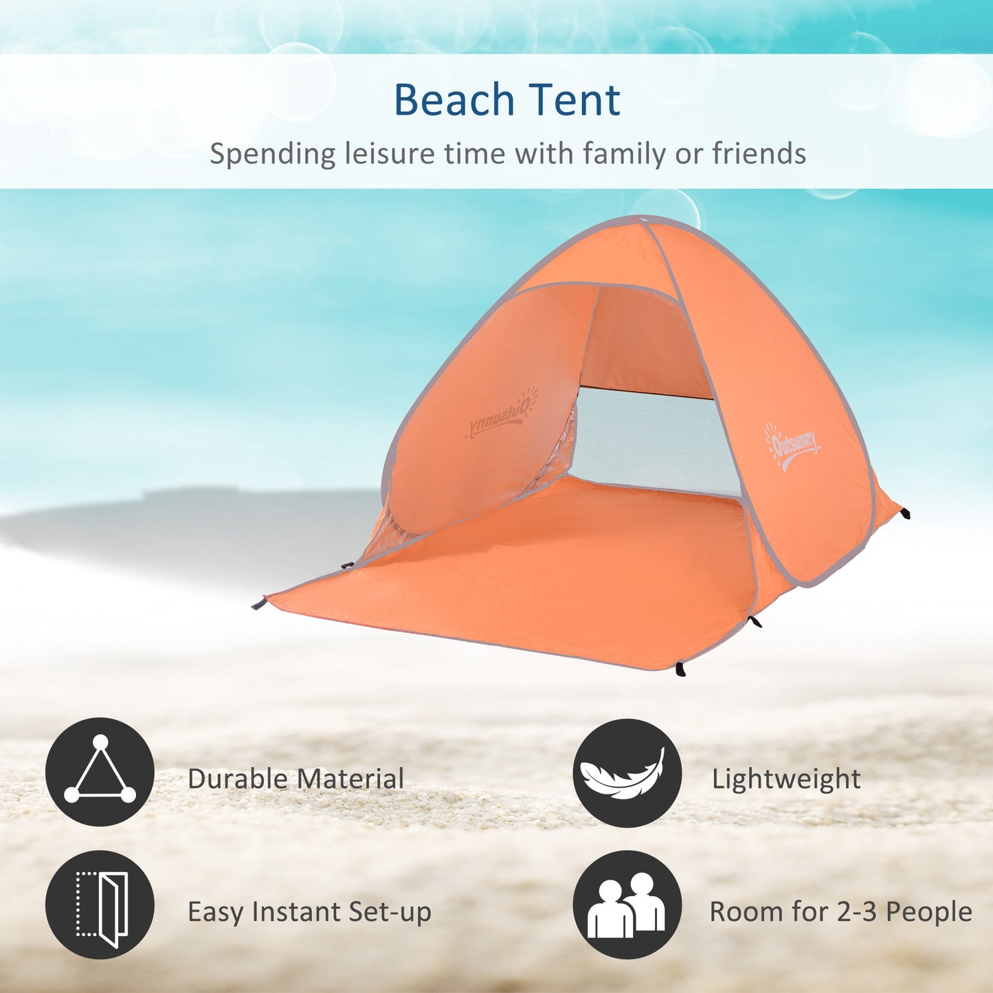2 Person Pop Up Uv Shelter Shade-Orange