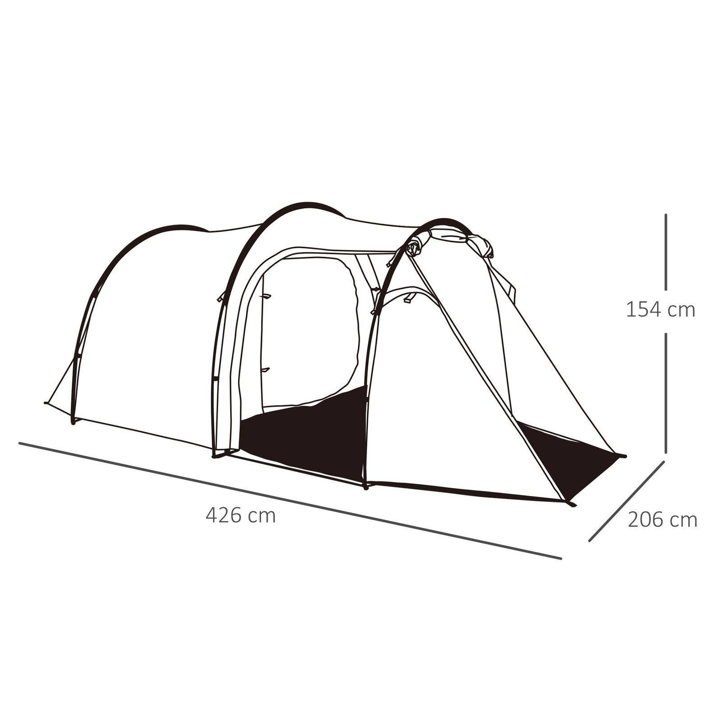 2-3 Person Tunnel Tent with Sewn-in Groundsheet