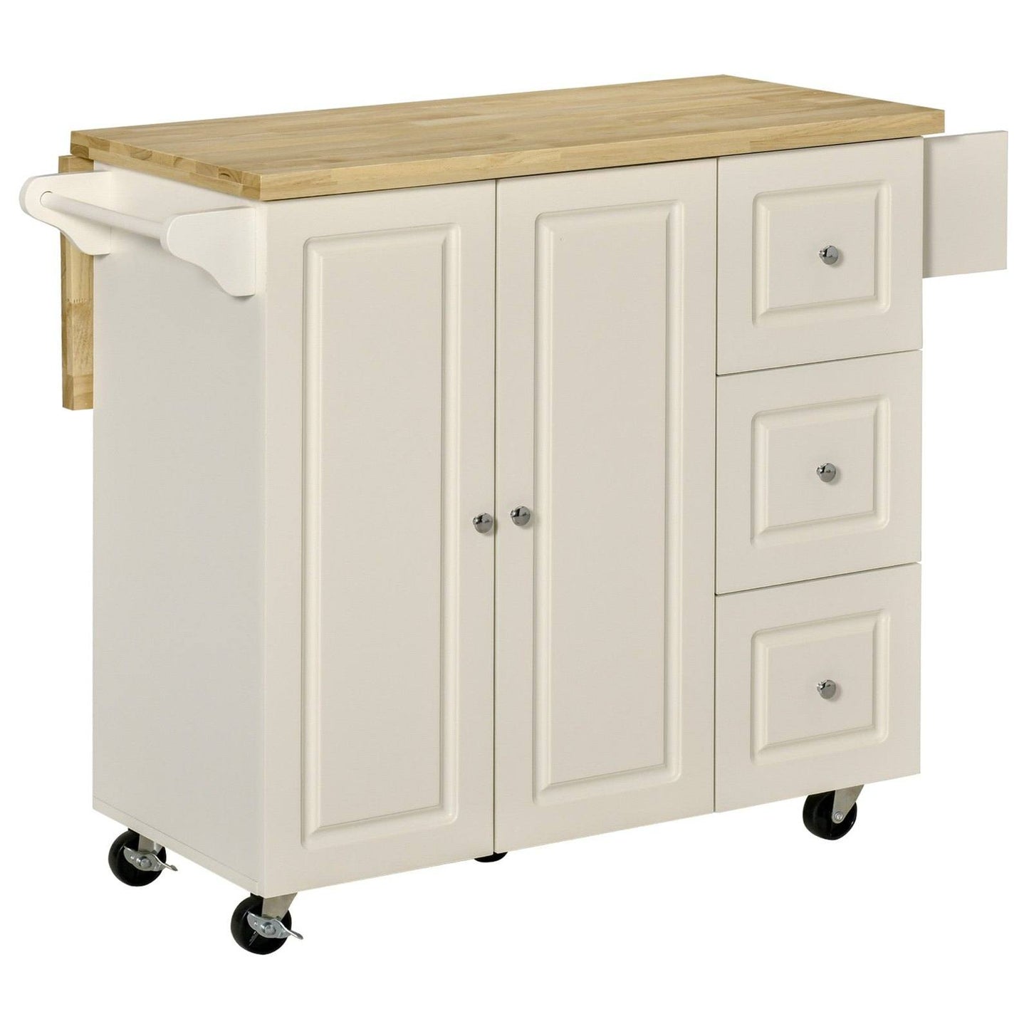 Drop-Leaf Kitchen Island on Wheels Utility Storage Cart with Drawers & Cabinet for Kitchen
