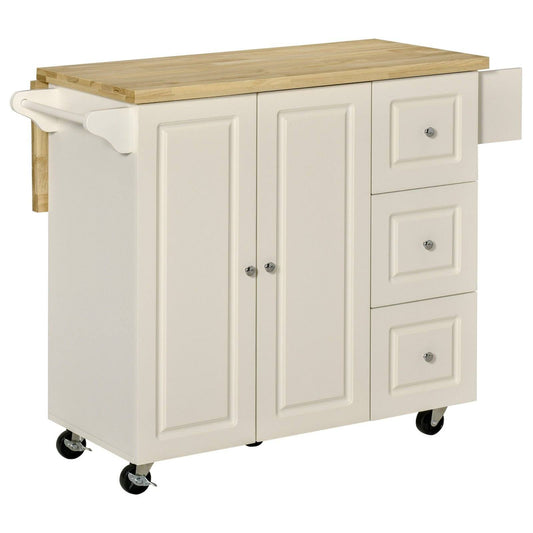 Drop-Leaf Kitchen Island on Wheels Utility Storage Cart with Drawers & Cabinet for Kitchen