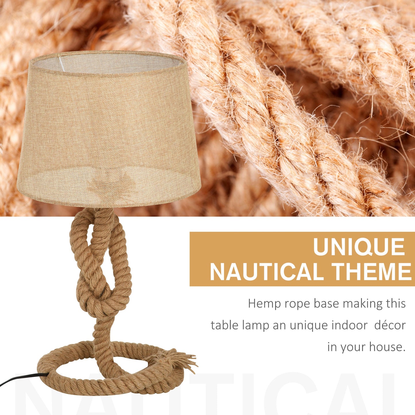 Nautical Style Table Lamp With Fabric Lampshade Metal Frame Power Switch