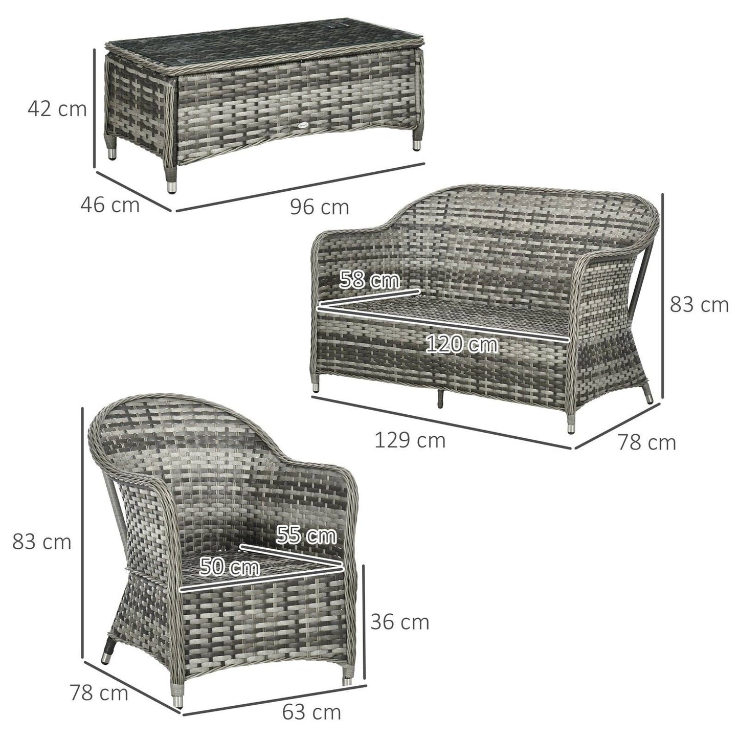 4-Pieces Outdoor PE Rattan Garden Furniture with Cushions