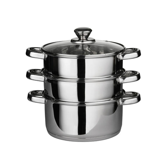3 Tier Stainless Steel Steamer with Glass Lid