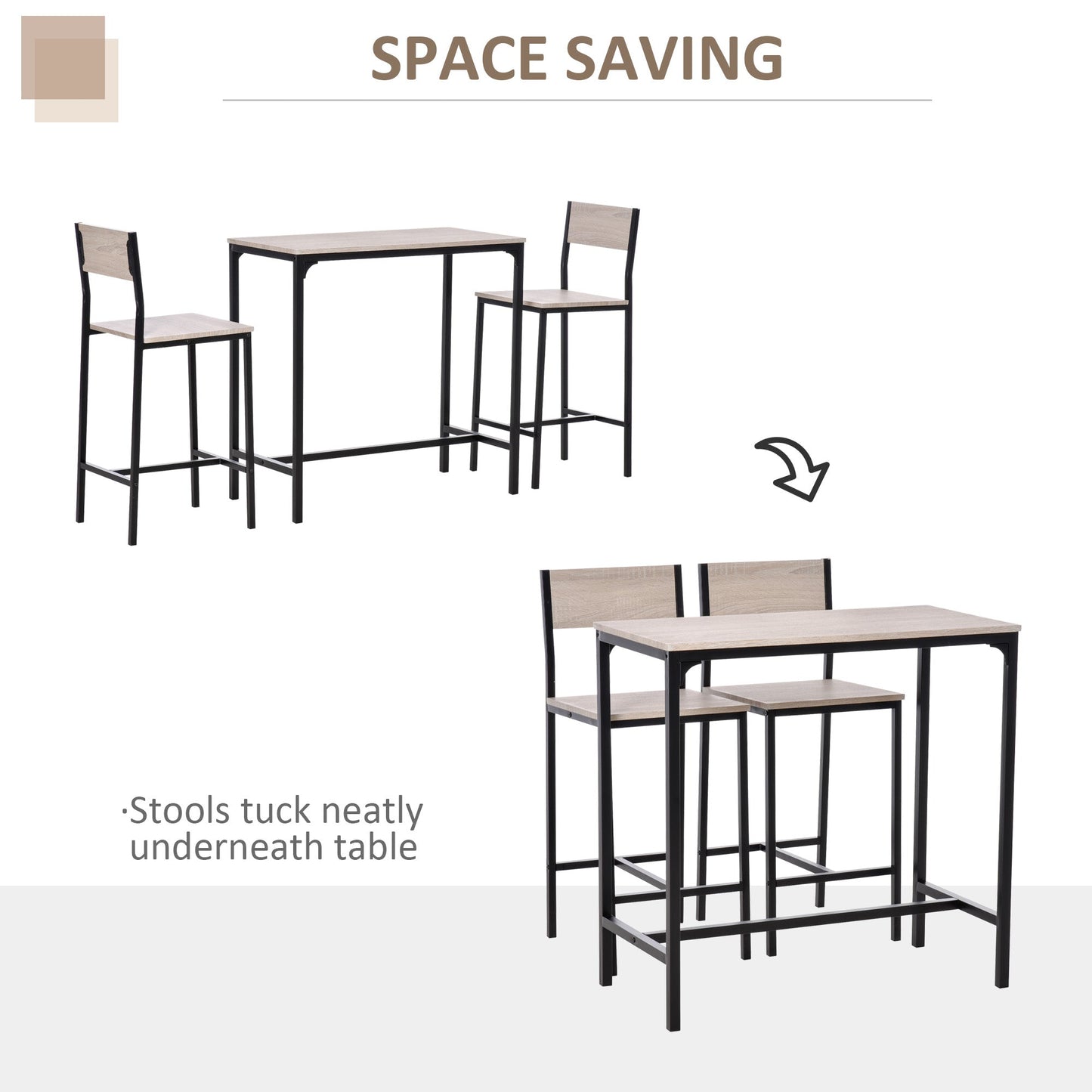 Metal Frame Medium-density fibreboard Top Table & Bar Stool Set Black