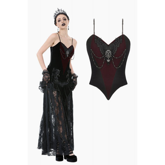 Dark in Love Morrigan Velvet & Lace Chain-Detail Bodysuit