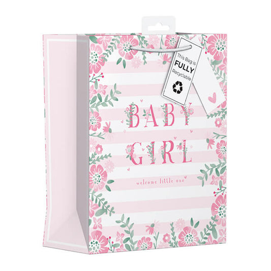 Medium Gift Bag with Pink Baby Girl Design (W215 x H265 x D100 mm)