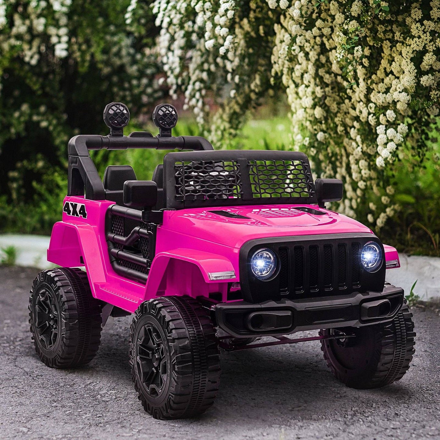 12V Battery-powered 2 Motors Kids Electric Ride On Car Truck Off-road Toy with Parental Remote Control Horn Lights Suspension Wheels for 3-6 Years Old Pink