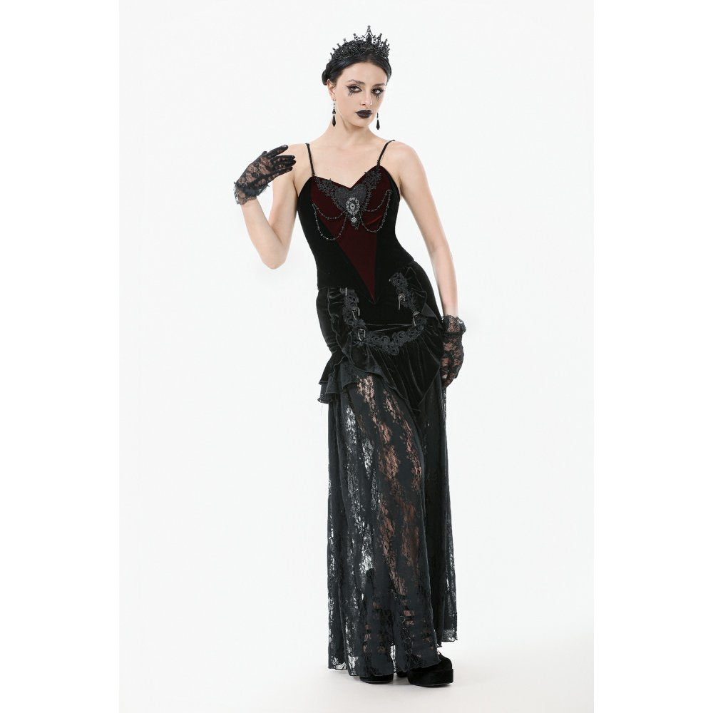 Dark in Love Morrigan Velvet & Lace Chain-Detail Bodysuit