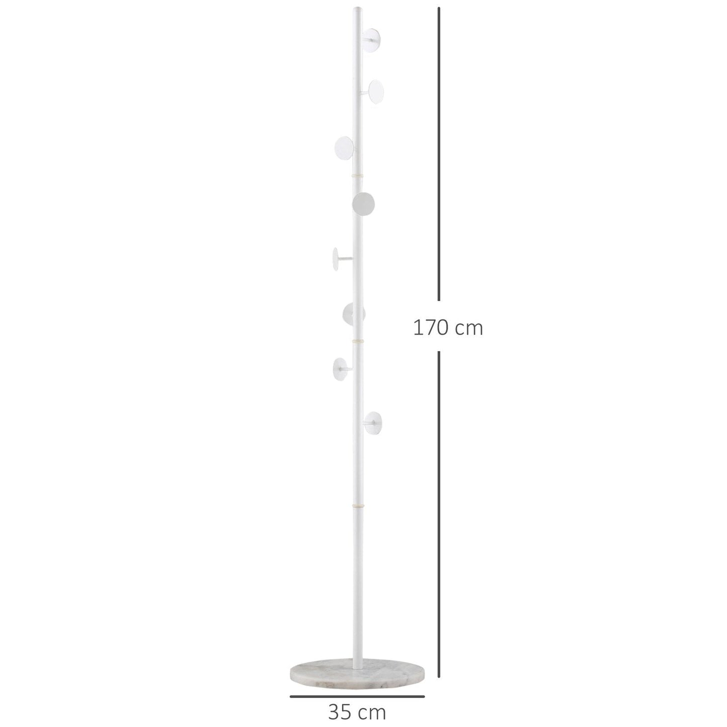 Slimline Metal Coat Stand With Round Hooks - White