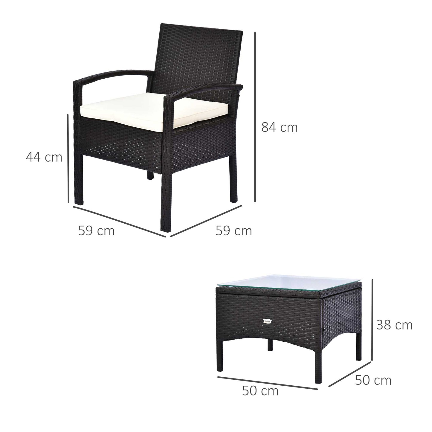 2 Seater Rattan Bistro Set Steel-Brown