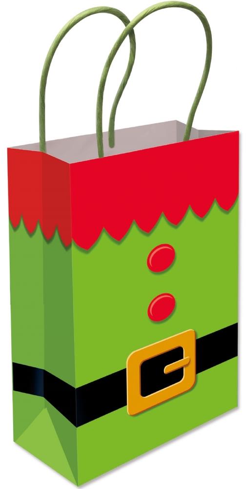 Large Paper Christmas Gift Bag with Elf Tunic Design and Handles
