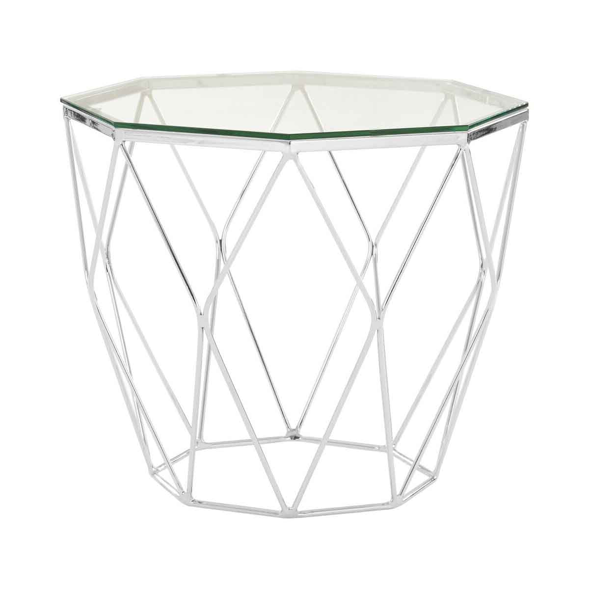 Allure Tempered Glass And Chrome Hexagon End Table
