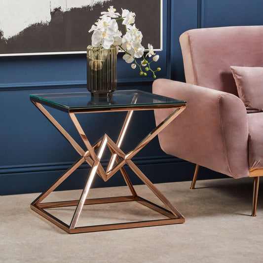Allure Corseted Square Rose Gold End Table