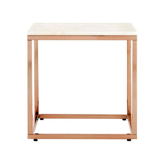 Allure Square White Marble and Rose Gold Square End Table