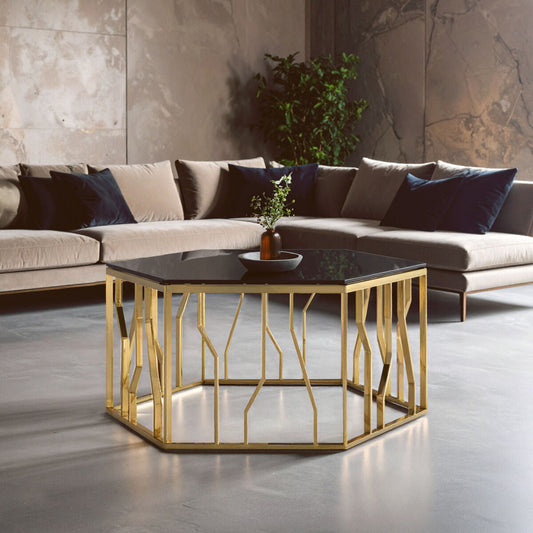 Alvaro Gold and Black Hexagonal Coffee Table