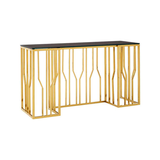 Alvaro Console Table in Gold and Black Glass Top