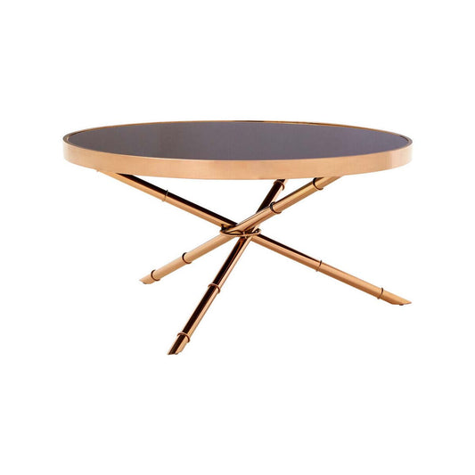 Alvaro Round Coffee Table with Rose Gold Legs and Black Glass Top