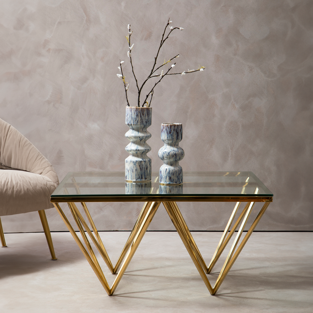 Allure Gold Finish Prismaric Square Coffee Table