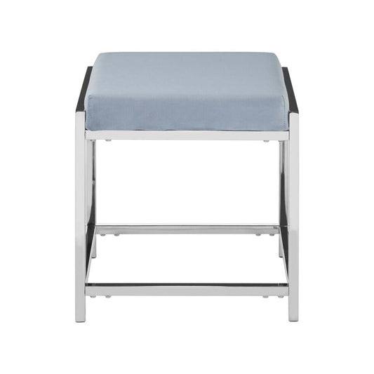 Allure Powder Blue Velvet And Silver Stool