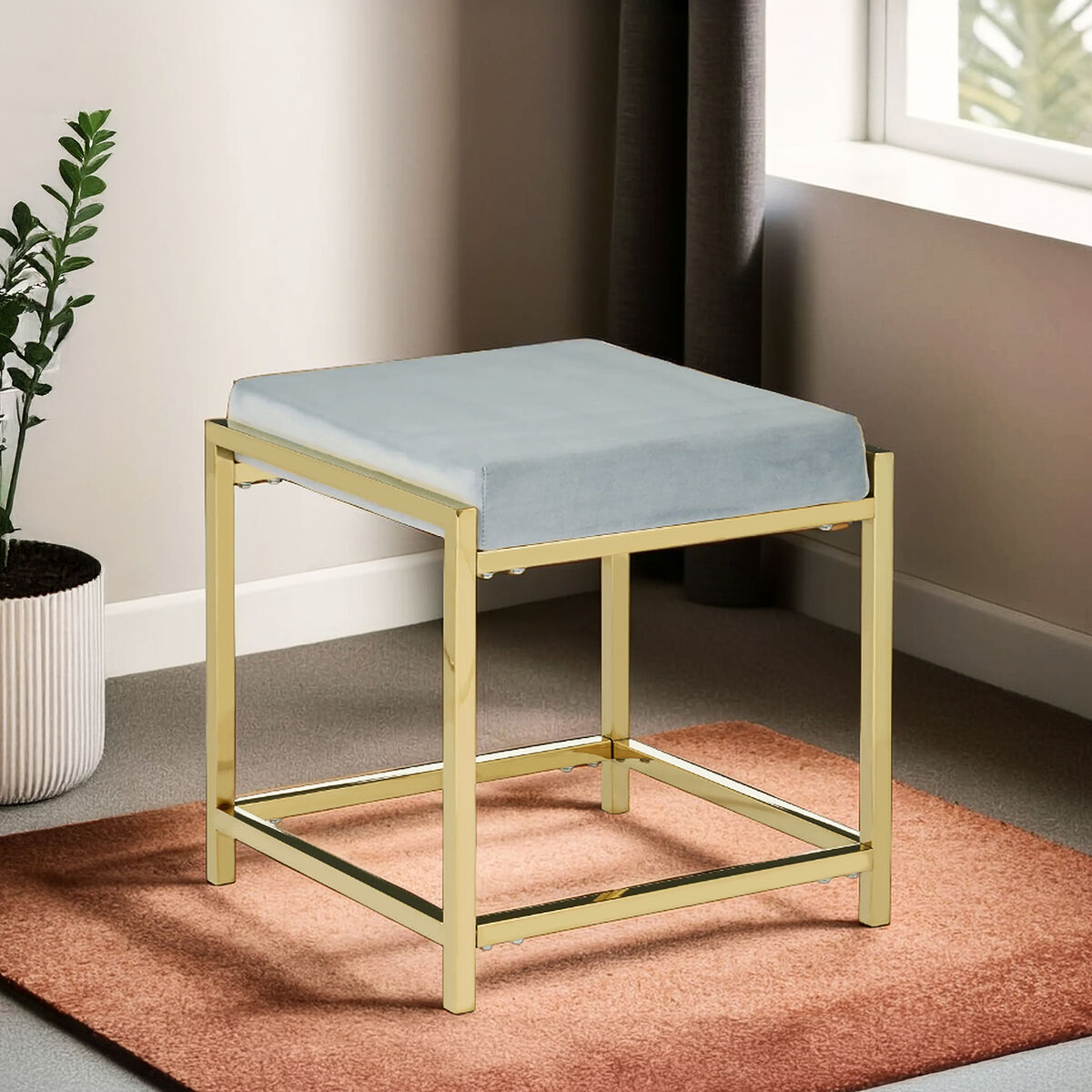 Allure Powder Blue Velvet And Gold Stool