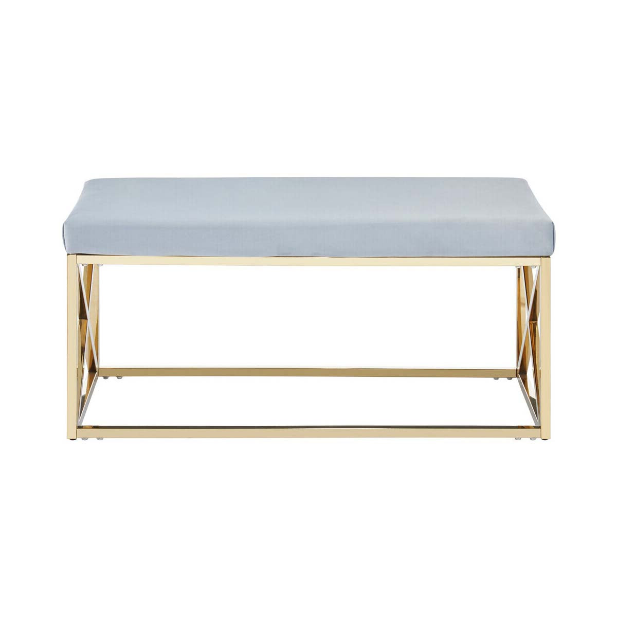 Allure Powder Blue Velvet And Gold Bench