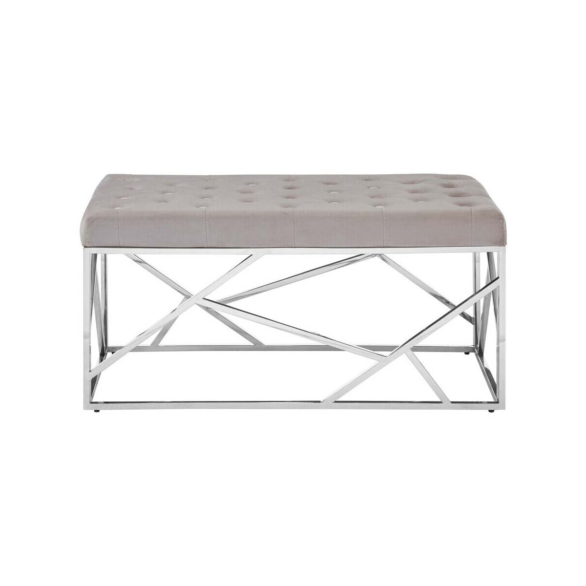 Allure Mink Velvet Bench with  Silver Finish Frame