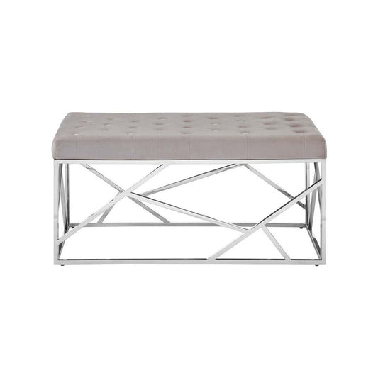 Allure Mink Velvet Bench with  Silver Finish Frame